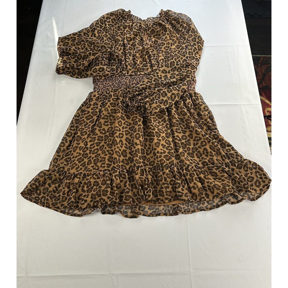 Old Navy Leopard Print Peasant Dress Women's L Smocked Empire Boho Midi - Picture 4 of 9